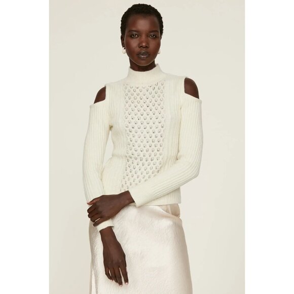 Donna Karan Womens Cutout Sweater M - Beige Knit With Rhinestone Embellishment - Picture 1 of 14